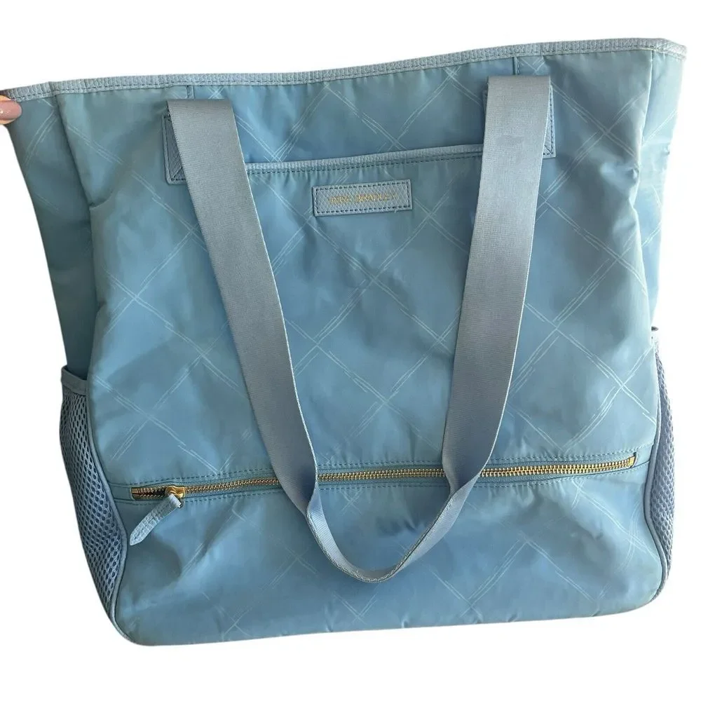 Vera Bradley Light Blue Nylon Large Tote Bag Zip Top Laptop Padded‎ Pockets